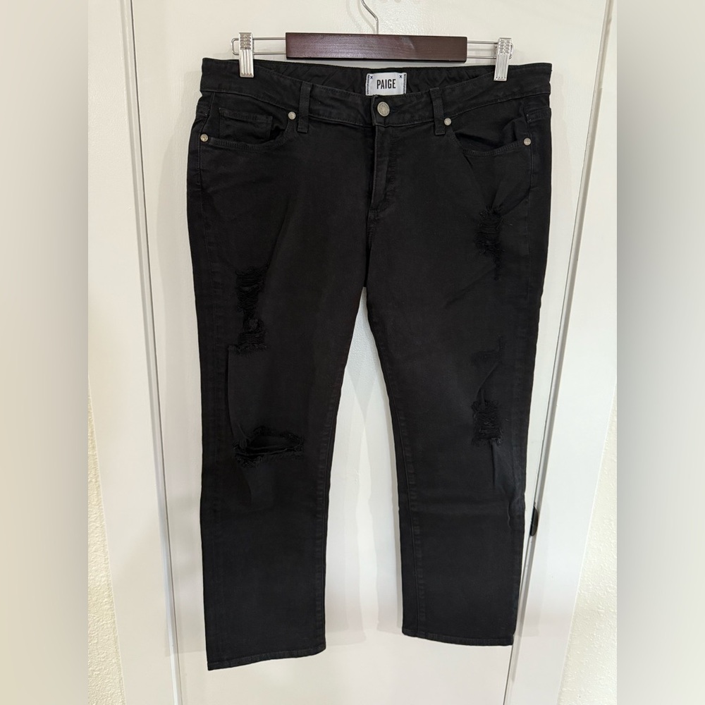 PAIGE Jimmy Jimmy Crop Black Distressed Jeans 30